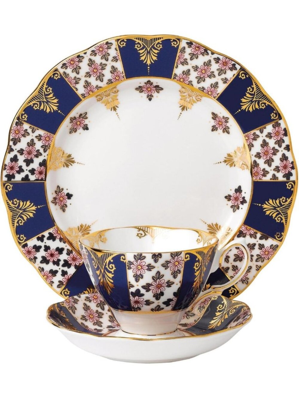 Elegant 3-Piece Teacup Set with Saucer & Plate - Regency Blue, Vintage Style